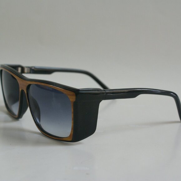 NWT Tru-Vintage 90's Plastic Rectangle w/Side Shield Sunglasses (Black/Wood) - Picture 3 of 5